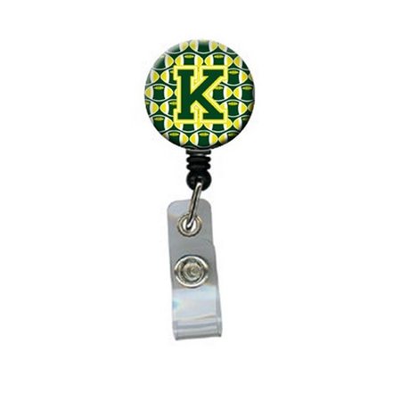 CAROLINES TREASURES Letter K Football Green and Yellow Retractable Badge Reel CJ1075-KBR